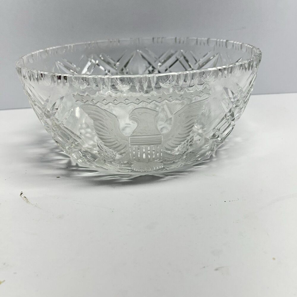 Vintage Hofbauer West Germany Cut Lead Crystal Patriotic American Eagle Bowl